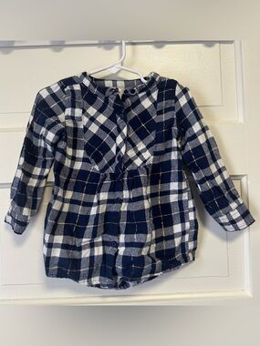 OshKosh B'gosh Navy, White & Gold Plaid Button-Front Shirt Size 24 month